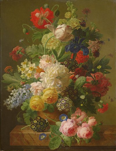 Flowers in a vase on a marble console table, 1816 by Jan Frans van Dael